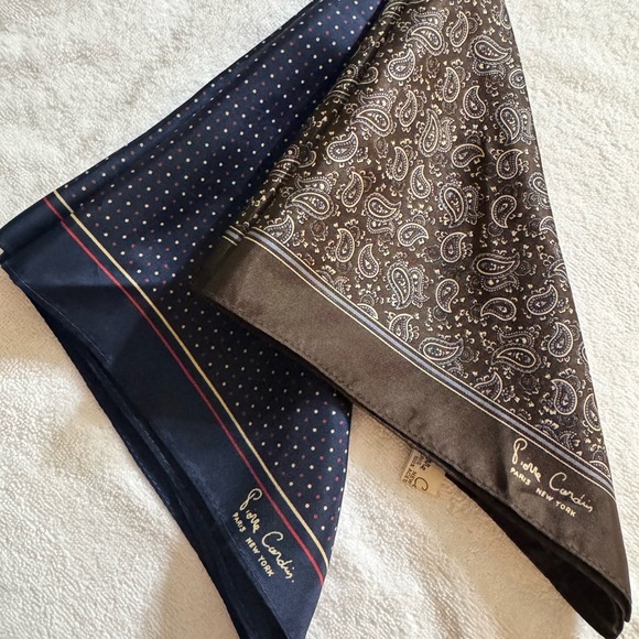 2 Pierre Cardin Men's Brown and Blue Pocket Squares - Picture 1 of 13